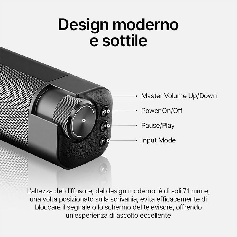 Soundbar per TV, PC, laptop e home cinema da 150 W / Connessioni multiple / Subwoofer e suono surround / Design elegante / 4 modalità di equalizzazione