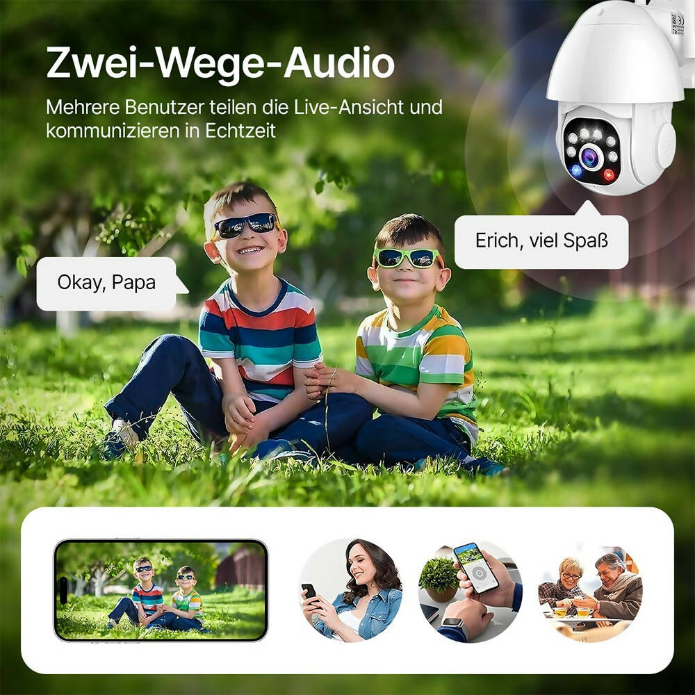 Outdoor Überwachungskamera mit 3 Megapixel / Kabelbetrieben / Wasserdichte WLAN Kamera mit Zwei-Wege-Audio / Outdoor Überwachung durch Nachsicht und Bewegungssensor