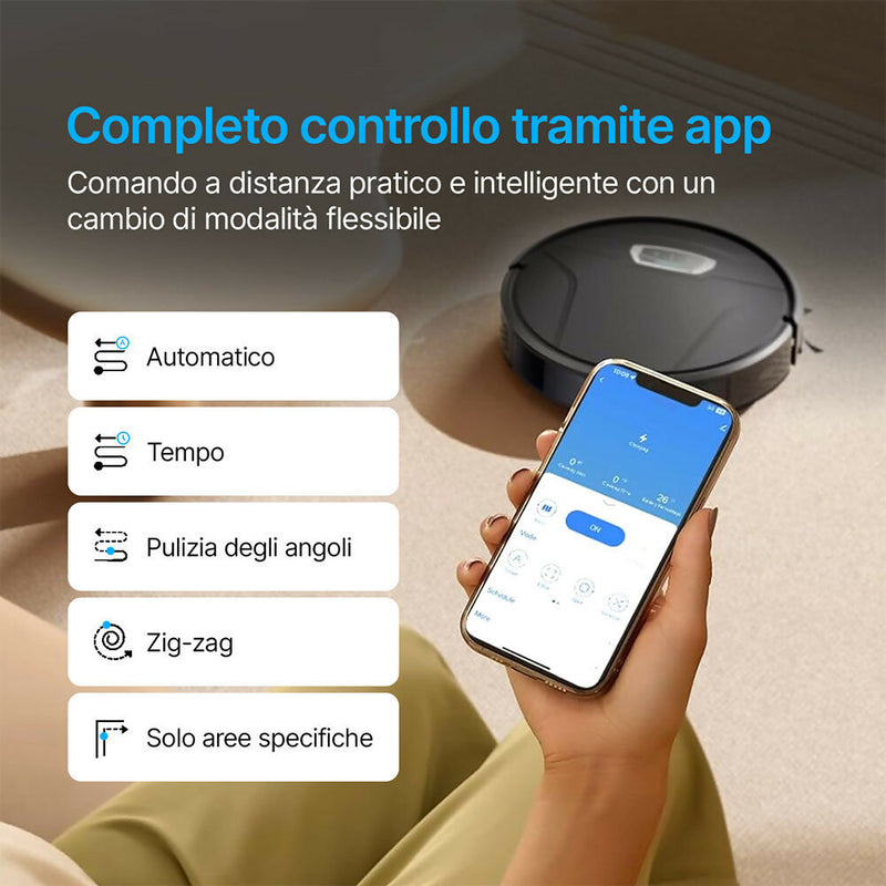 Robot aspirapolvere / 4500PA / 180 minuti di autonomia / Navigazione intelligente / Ampio contenitore per la polvere / 3 filtri HEPA / Potenziamento automatico per i dislivelli / Controllo tramite app